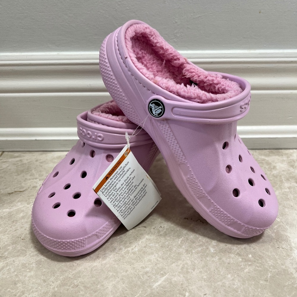 Kids Pink Fuzz Lined Crocs